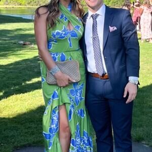 Hutch Joslin Green Blue Floral Halter Maxi Dress Wedding Guest Dress Size 4